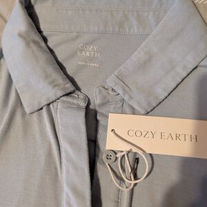 Powder Blue Cozy Earth Button-Up Shirt - Bamboo Stretch Knit
